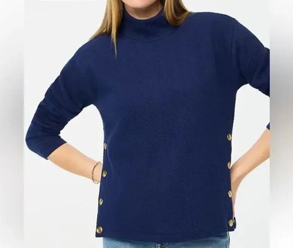 J.Crew Quilted Mock Neck Sweater Antique Navy Blue S